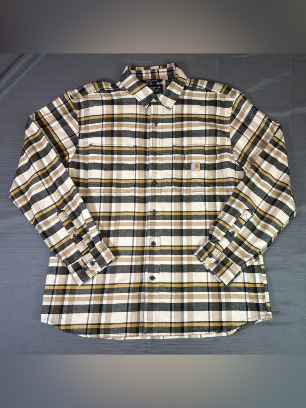Carhartt Rugged Flex Plaid Flannel Shirt Men’s L Relaxed Fit Stretch Workwear